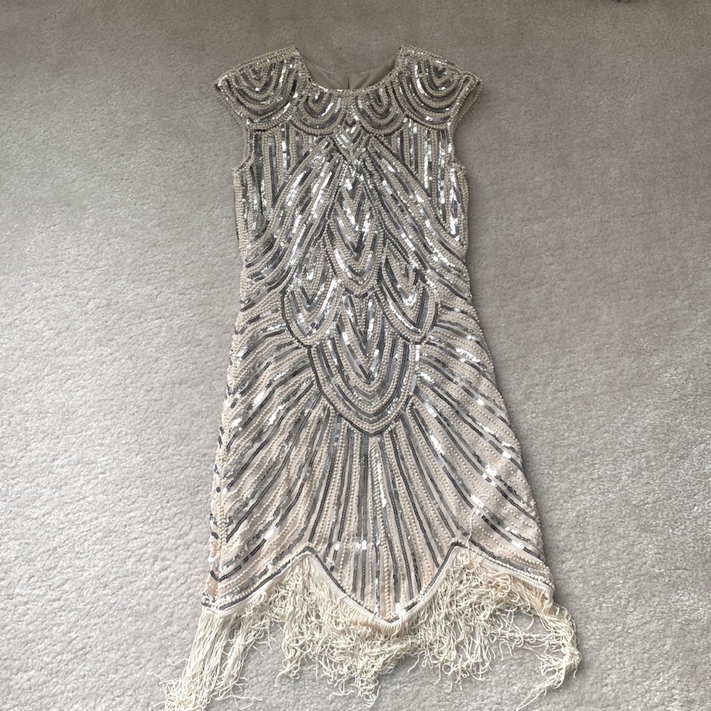 Cream and silver flapper dress
